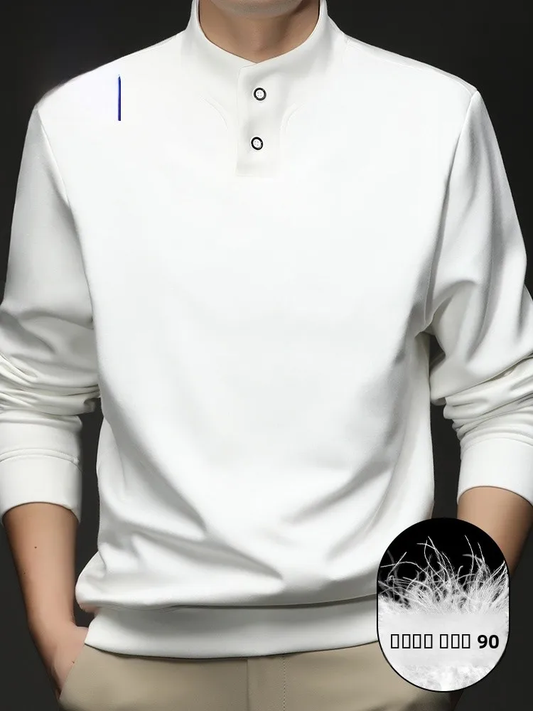 

Мужская пуховая толстовка с воротником-стойкой, теплая, повседневная, свободного кроя, зимняя, для делового стиля, длинный рукав