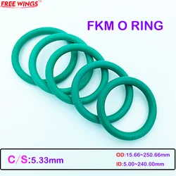 Guarnizione o-ring FKM verde CS5.33mm spessore OD15.66mm ~ 250.66mm guarnizione di tenuta resistente agli acidi e agli alcali resistente all'olio o-ring FKM