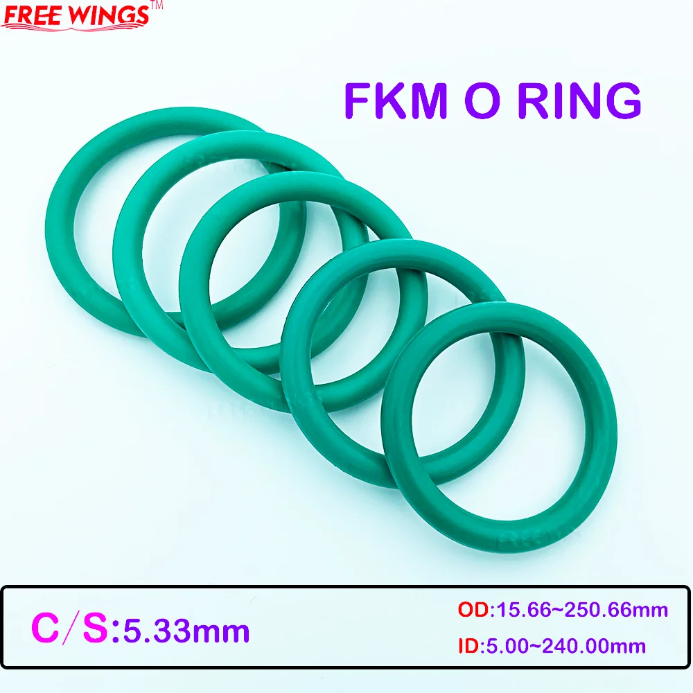Green FKM O ring Seal CS5.33mm Thickness OD15.66mm~250.66mm Oil resistant acid and alkali resistant sealing Gasket FKM o-ring