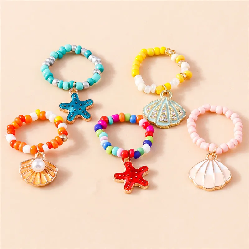 Aihua Koreanische Bunte Blume Ring Sets Böhmen Handgemachte Multi Perlen Reis Perlen Finger Ring Für Frauen Strand Schmuck Geschenke – Detail 11