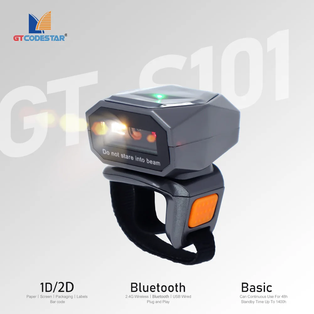 GTCODESTAR 2D Wireless Bluetooth Barcode Reader Mini Finger Qr Bar Code Reader Portable Wearable Ring 2.4G USB Barcode Scanner