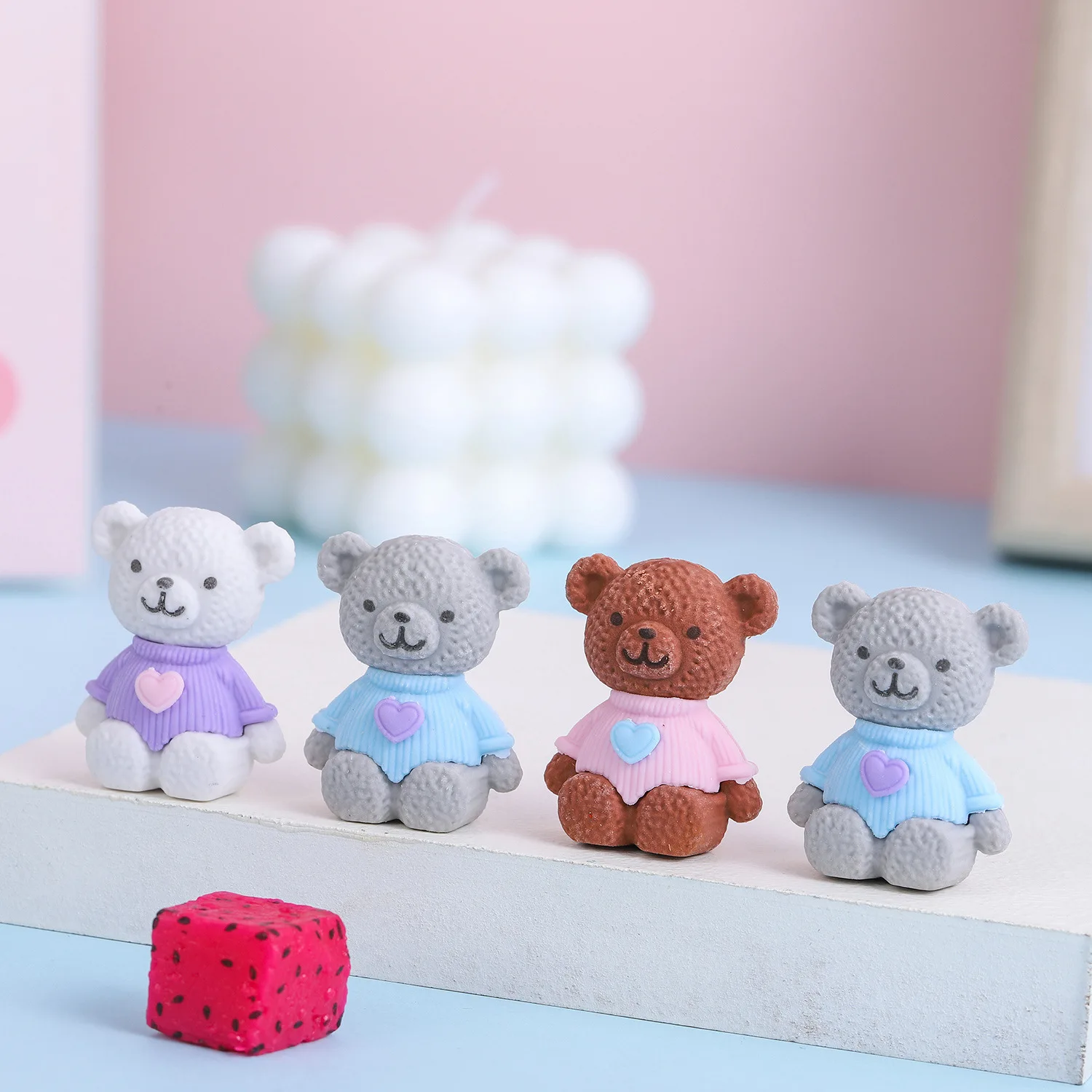 4 Piece Cartoon Cute Bear Heart Rubber Eraser Novelty Stationery