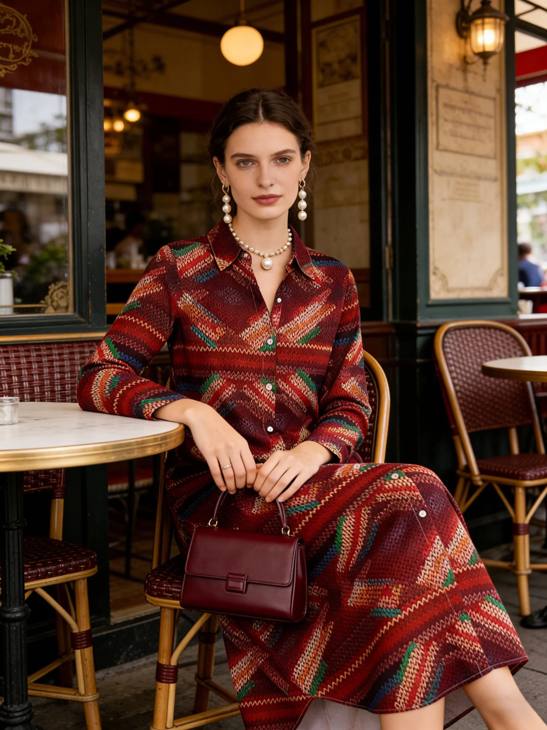 

Printed Design Casual Vintage Rhomboid Shirt Long Sleeve Dress