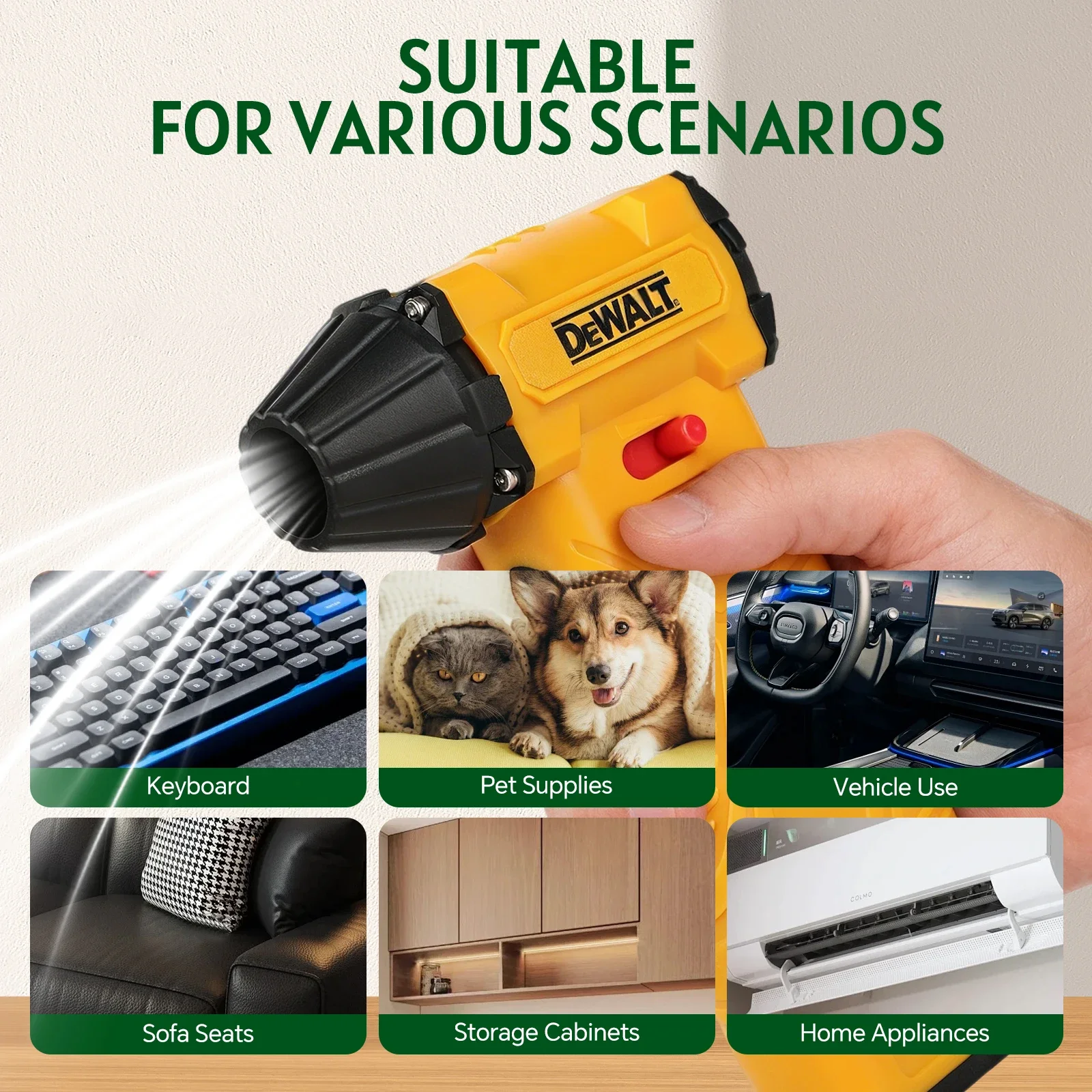 DEWALT D15 Type-C Rechargeable Vacuum Cleaner Brushless Dry Turbojet Blower 110000RPM Powerful Fan Portable