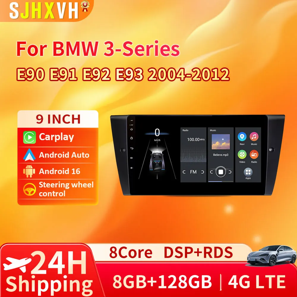 

For BMW 3-Series E90 E91 E92 E93 2004-2012 Wireless CarPlay Android Auto Multimedia Navigation GPS CarPlay Radio Screen Stereo