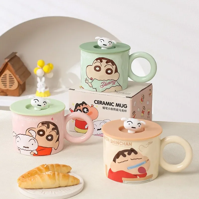 Crayon shin-chan escala caneca portátil casal kawaii presentes criativos perifhe presente dos desenhos animados cerâmica copo de água uso doméstico café