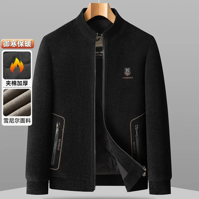 

Winter Men's Add Cotton Woolen Jacket Fashion Stand Up Collar Casual Short Wool Blends Coats Thick Warm Overcoat Men Clothing