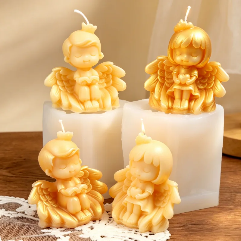 DIY Angel Boy Girl Candle Mold DIY Reading Angel Shape Scented Candle Mold Love Angel Wings Resin Plaster Handmade Home Decor