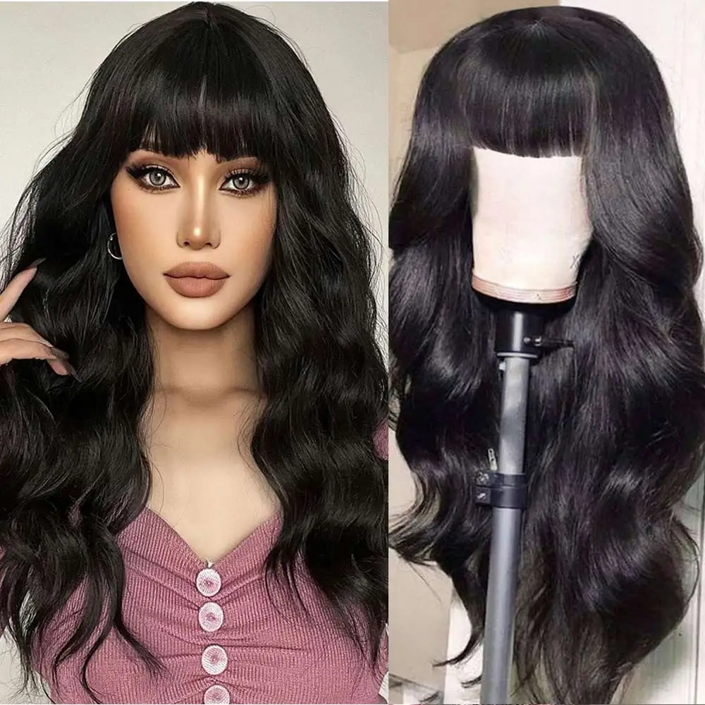 

Human Hair Wigs With Bangs Body Wave Wig With Bangs Fringe Wigs Full Machine Made Wig Brazilian Virgin Remy Glueless For Women