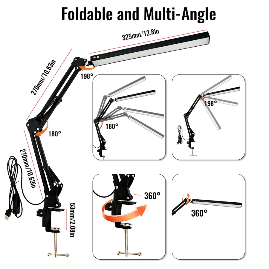 

LED Desk Lamp with Clamp 10W Swing Arm Desk Lamp Dimmable Eye-Caring Desk Light with 10 Brightness Level 3 Lighting Modes