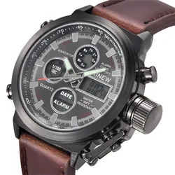 Men Genuine XINEW Brand Watches Students Fashion Casual Leather Band Sports Quartz Wrist Watch Black Montres de Marque de Luxe