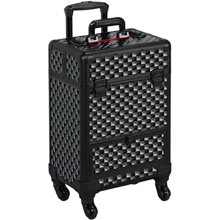 

Rolling Makeup Train Case Aluminum Cosmetic Case with Wheels Barber Case Salon Lockable Travel Trolley with Sliding Drawers Rem