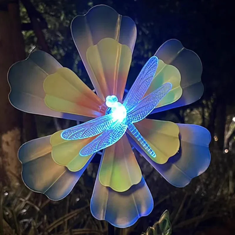 Wrought iron windmill ornament butterfly dragonfly solar light courtyard decoration outdoor garden terrace homestay landscaping