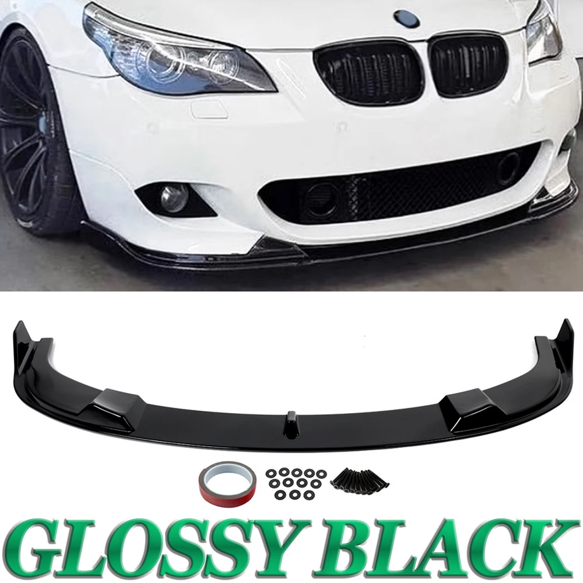 For BMW 5 Series E60 M Sport 2004-2010 H Style Front Splitter Lip Glossy Black