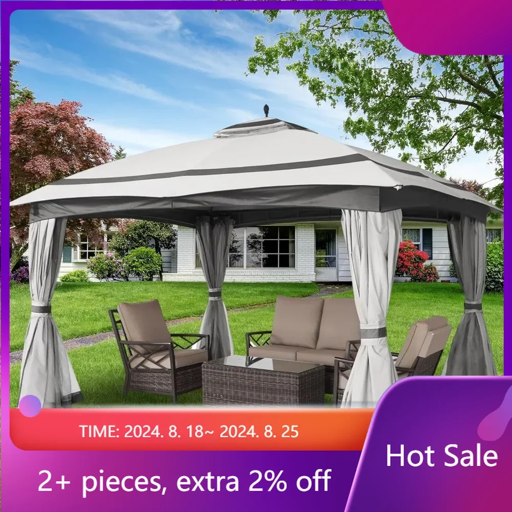 

11x13 Gazebo for Patio Tent Camping Tents Deck Double Tier Roof Round Leg Marquee Canopy for Garden Outdoor Furniture Terrace