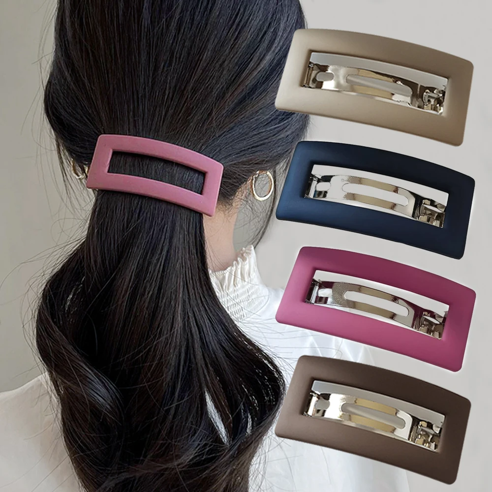 

Simple Matte Spring Hair Clip Elegant Rectangle Frosted Barrettes Hairgrips For Ponytail Holder Female Summer Headdress