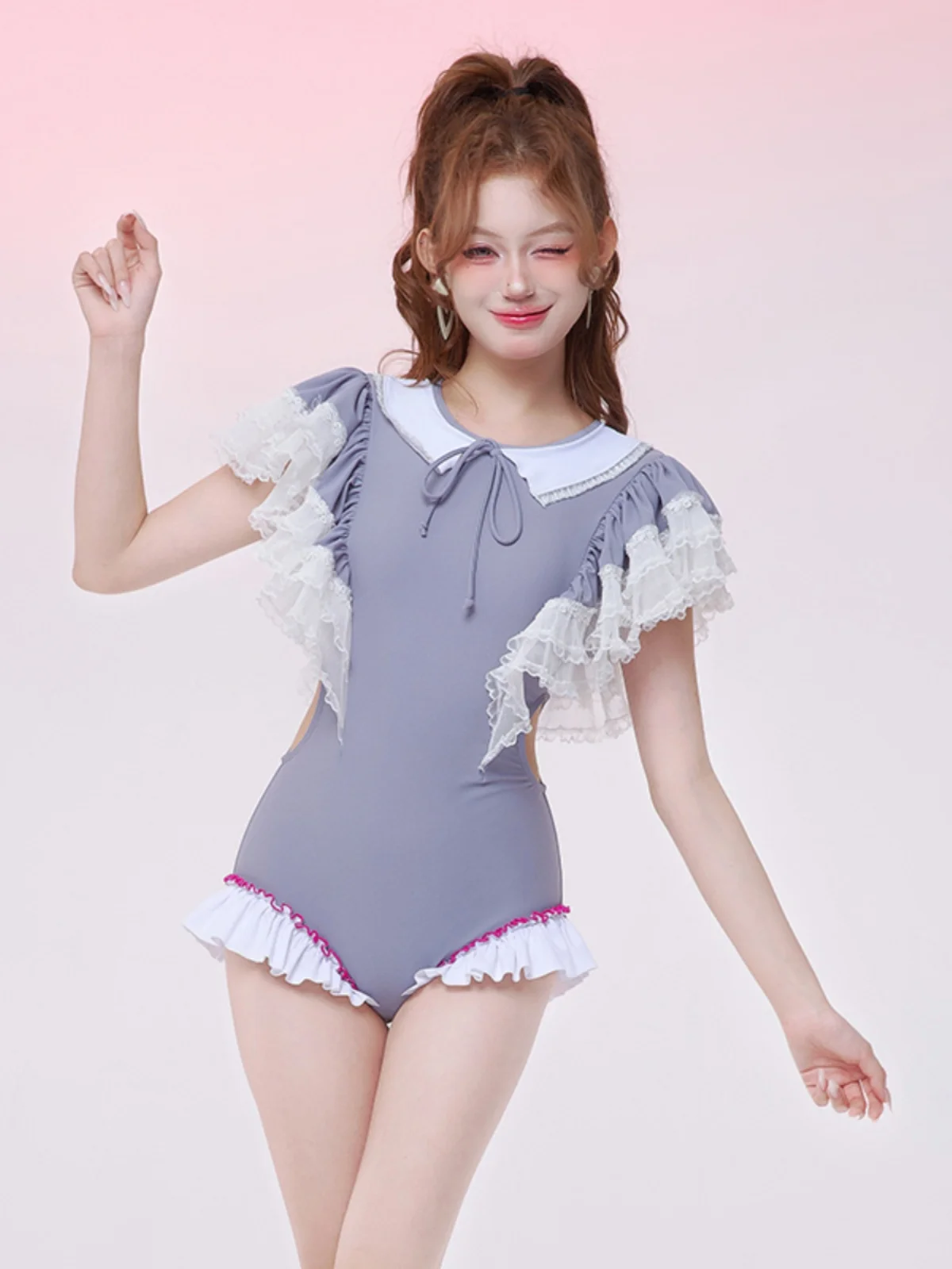 

Qile 2024 New One-Piece Swimsuit Women's Japanese Sweet ort Sve Conservative Belly Covering Hot Spring Beach Swimwear