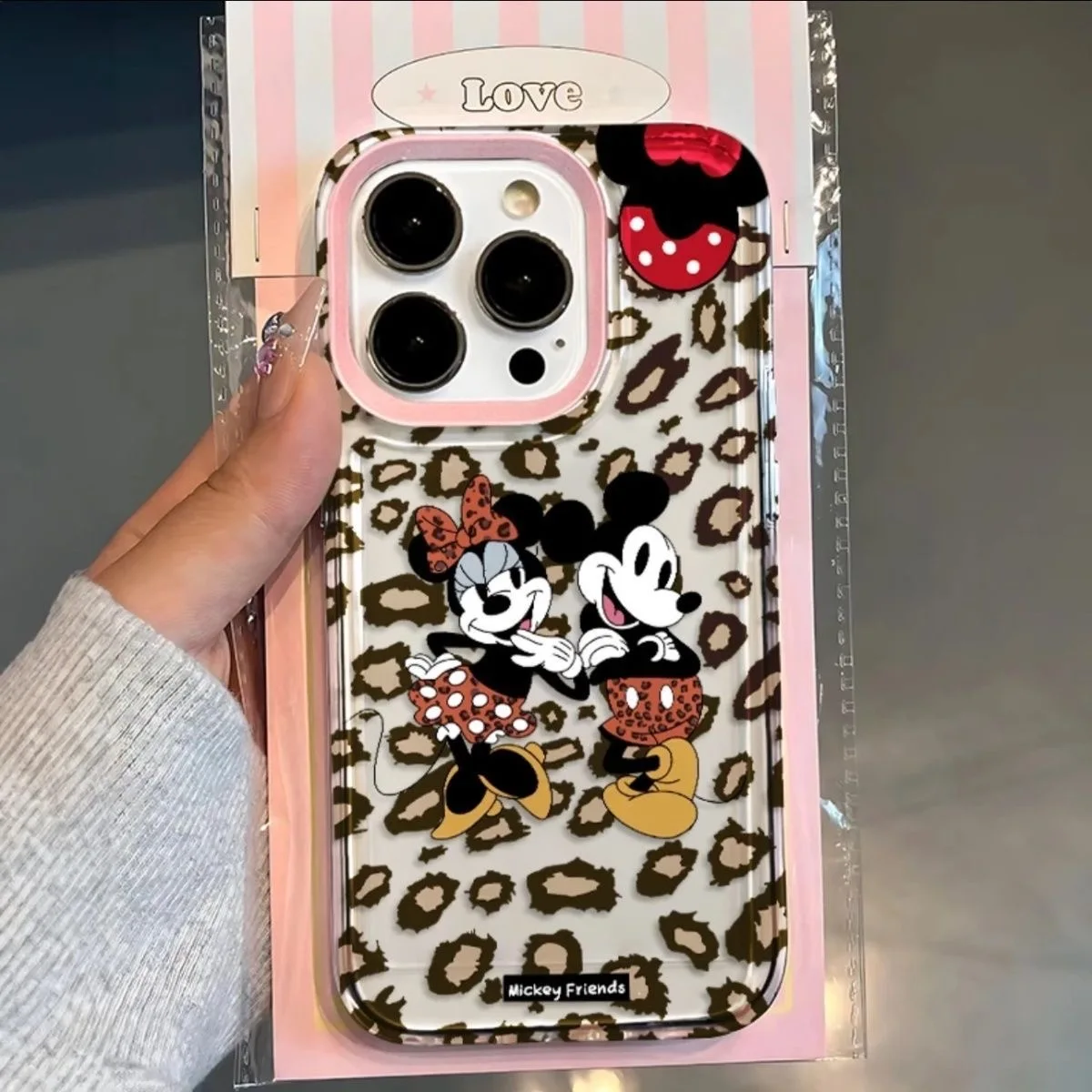 Leopard print Mickey Minnie Clear Space Phone Case For Vivo T1 V15 V23 V23E V25 V27 V29 V29E V30E V40 5G Pro Transparent Cover