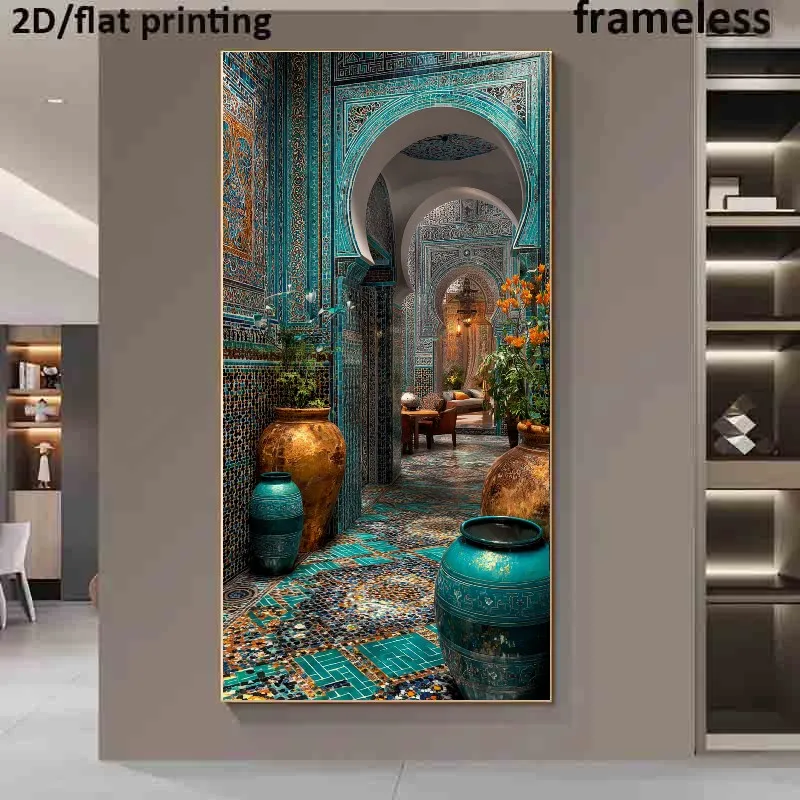 2D Flat Large Modern Moroccan Mosaic Canvas Wall Art - Unframed Contemporary Moroccan Canvas Prints for Living Room Decorations