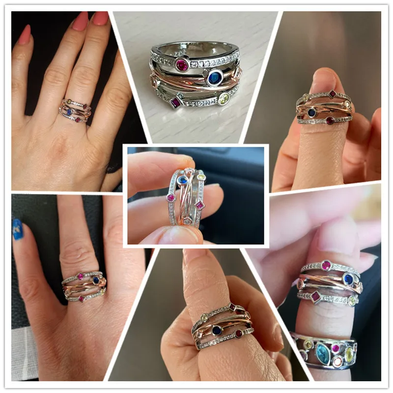 2026 Colorful Cubic Zirconia Delicate Women Ring Jewelry Wedding Bridal Band Fashion Cross Geometric CZ Dancing Party Rings