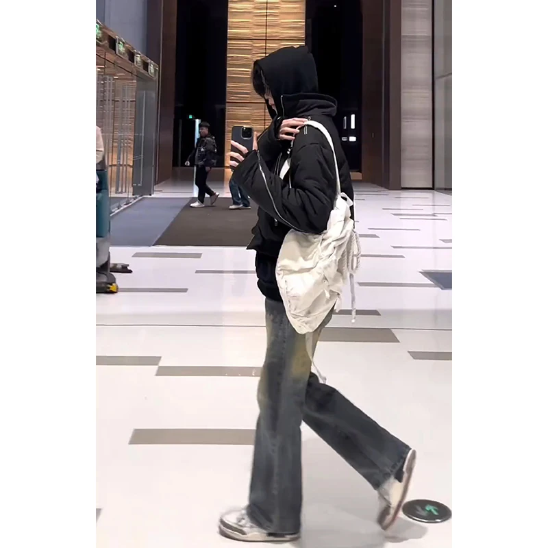 

Cleanfit Vintage Blue Jeans Men's Spring Washed Straight Leg Bell Bottoms American High Street Vibe Long Pants Polyester Fiber