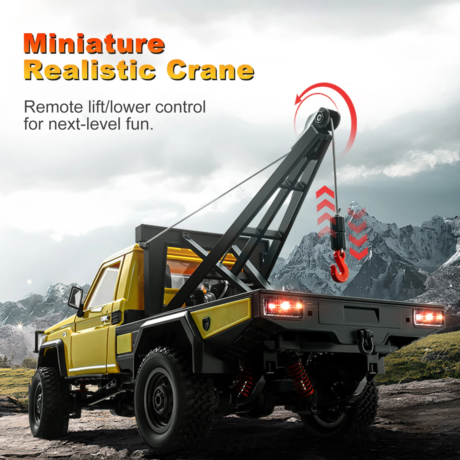 Grue de camion télécommandée, chenille télécommandée 4WD à l'échelle 1:12, camionnette jouet tout-terrain 2.4Ghz avec lumières, roue tout Terrain