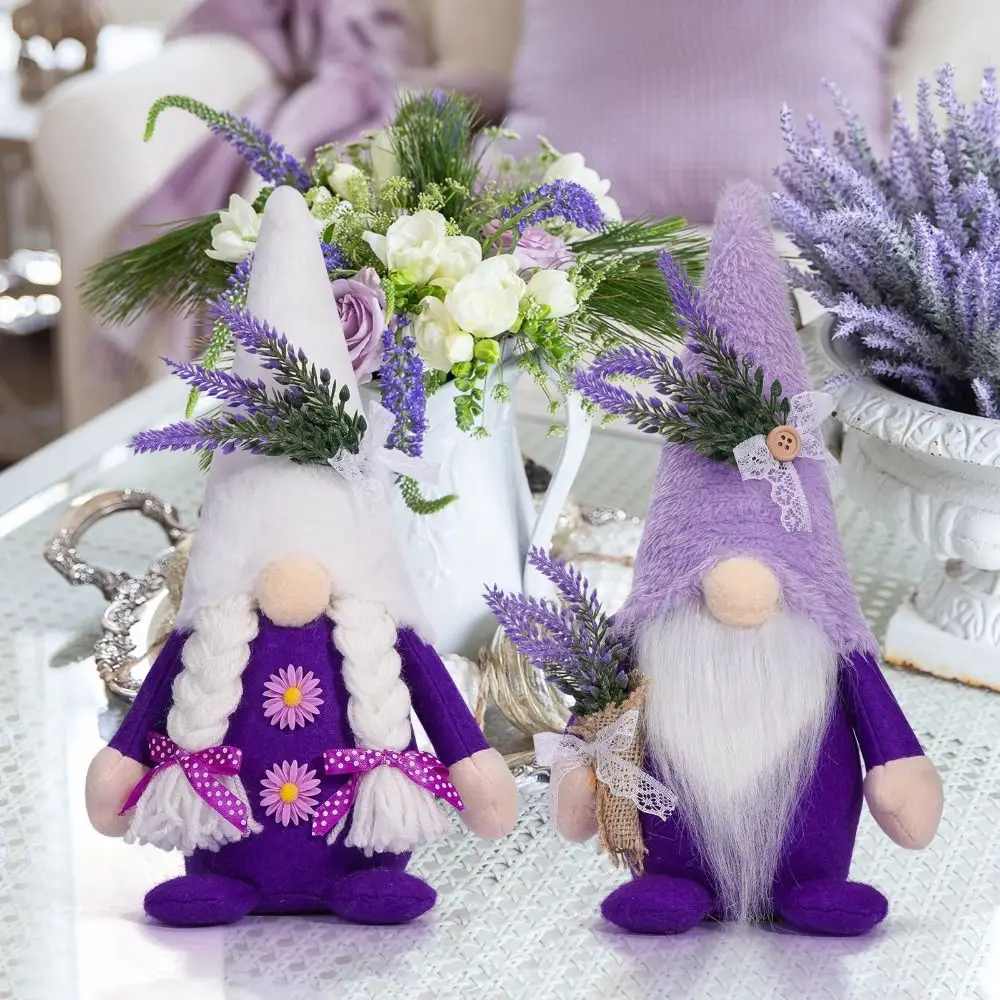 Cute Lavender Spring Gnome Doll Soft Stuffed Plush Dwarf Doll Blessing Gnome Doll Plushies Home Desktop Decor