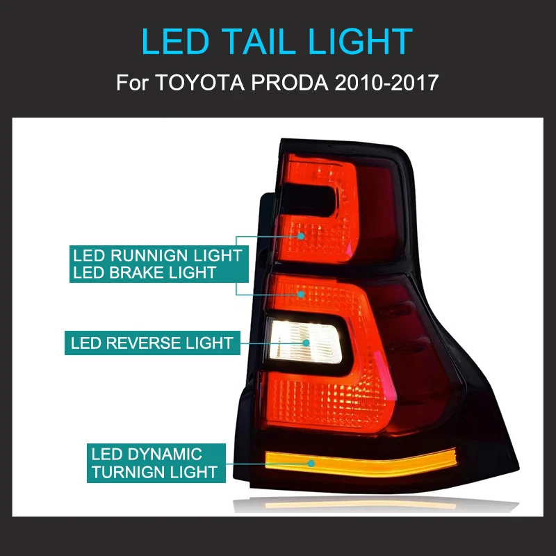 1 زوج مصباح ليد خلفي الجمعية لتويوتا برادو 2010-2017 مصابيح خلفية التوصيل والتشغيل مع محرك LED تحول الفرامل الخلفية المصابيح الخلفية