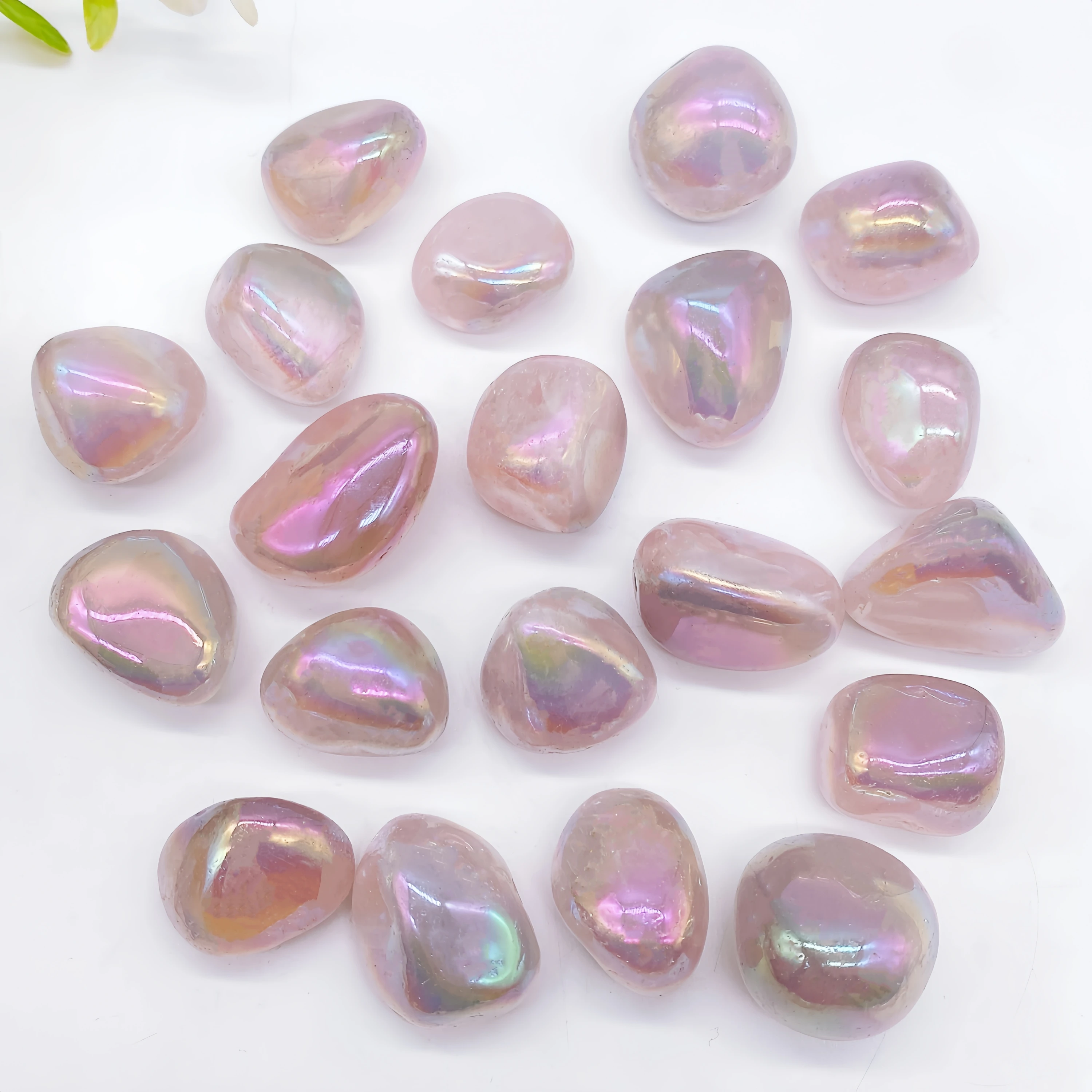 

Natural Crystal Aura Rose Quartz Electroplated Glitter Palm Stone Gemstone Mineral Specimen Home Decor Reiki Healing Gift