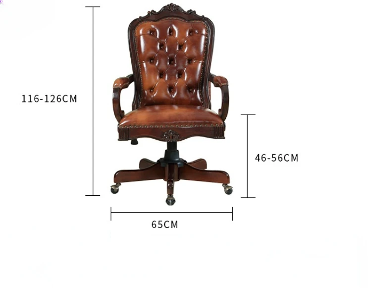 American Style Genuine Leather Lifting Chair Swivel Solid Wood Vintage Computer Chair Adjustable Office Chairs Silla