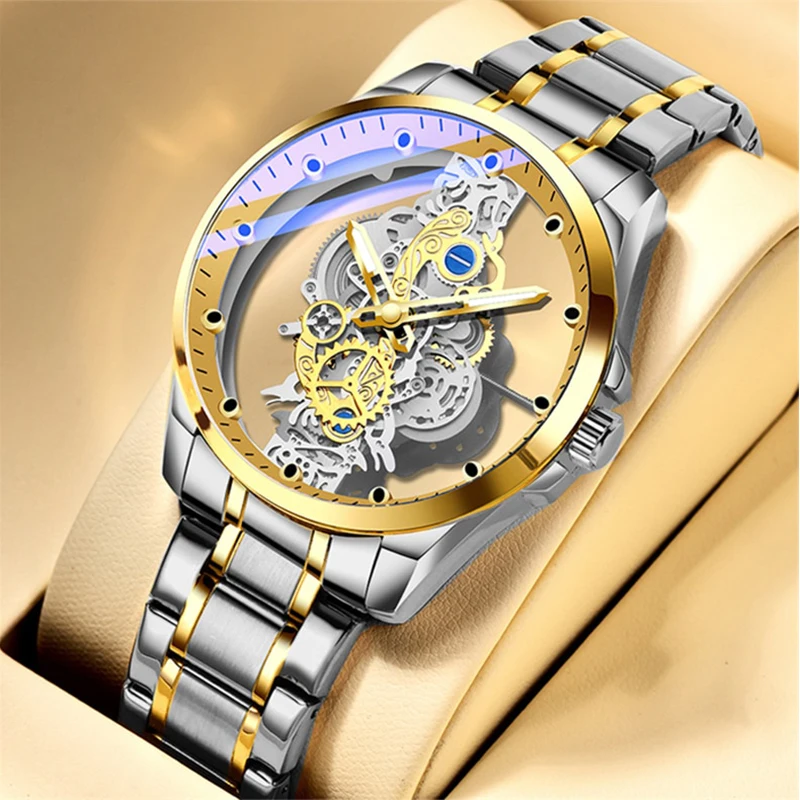 Top Brand Luxury Watch for Men Double-sided Hollow Quartz Watch Waterproof Business Men Watch 2023 reloj hombre