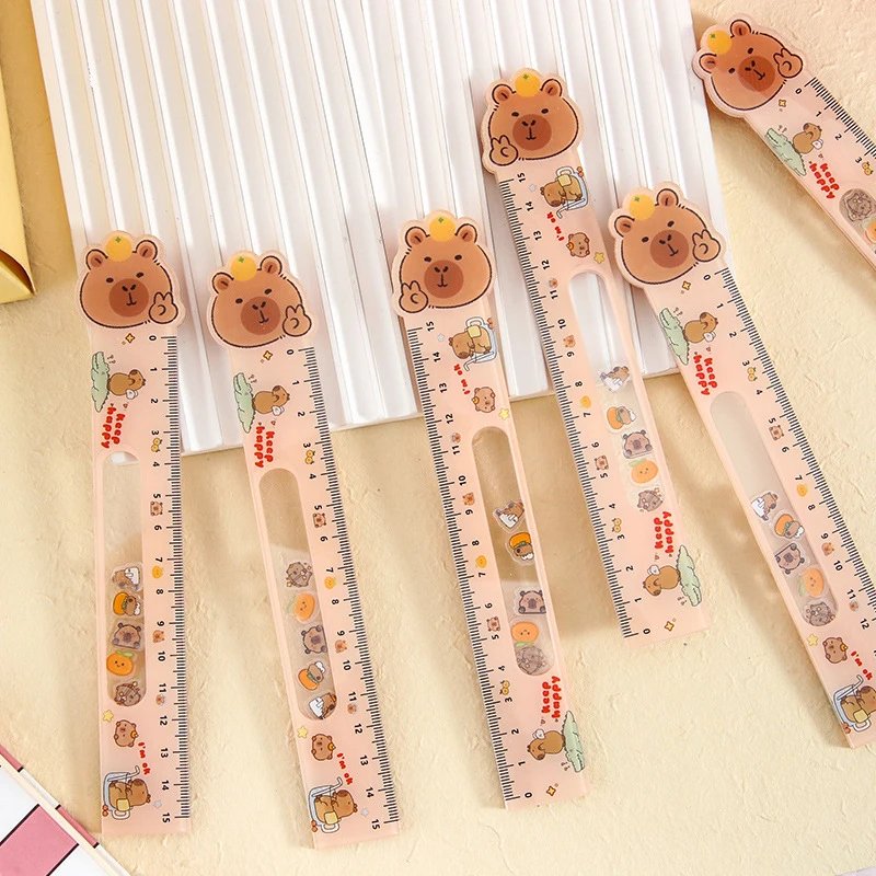 1PC 15cm High Beauty Drawing Ruler Cute Cartoon Capibala Students Learn Stationery Tools Acrylic Rocker Ruler