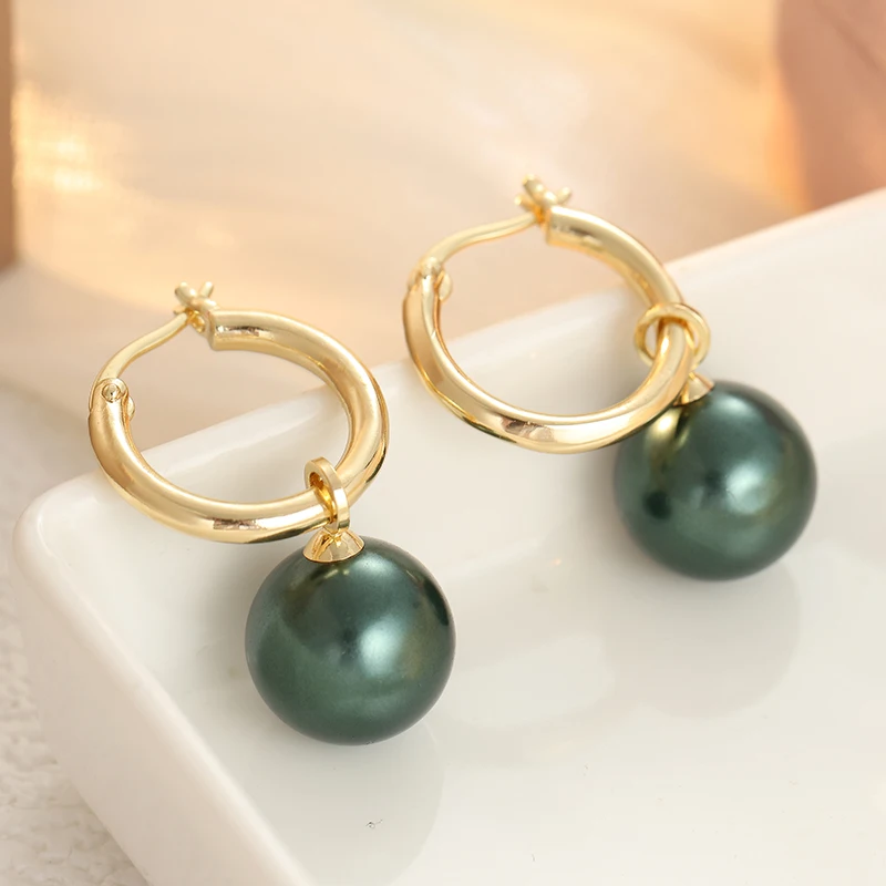 Vintage Elegant Black Green Imitation Pearl Pendant Earring for Women Minimalist Luxury Design Banquet Celebration Charm Jewelry