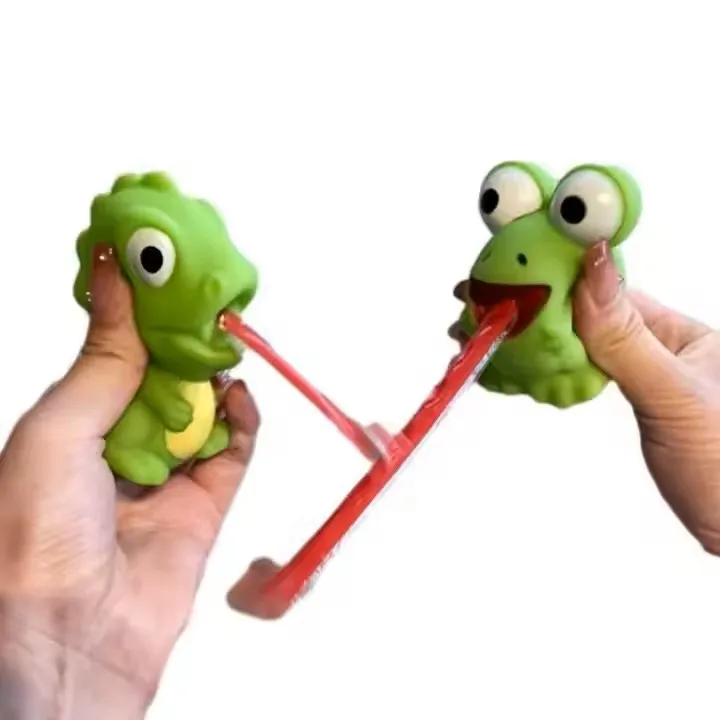 Creative Fidget Decompression Pinch Toy Frog Dinosaur Sticking Tongue Out Relieve Stress Children Fun Squeeze Interactive Toys