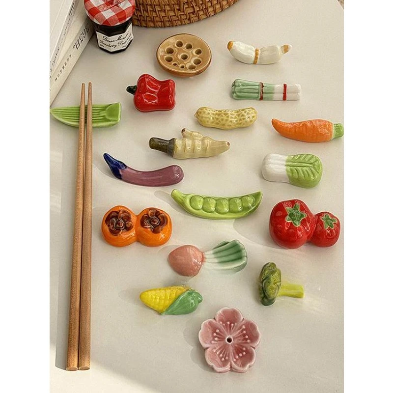 Small Fresh Underglaze Color Ceramic Hand-painted Melon, Fruit, Vegetable, Chopstick Holder, Household Tableware Accessories
