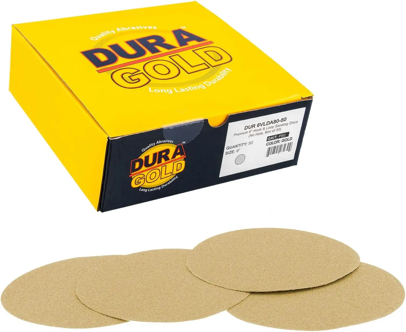 

6 Inch Hook and Loop Sanding Discs 80 Grit 50 Pack for Automotive Paint Woodworking Medium Cut Sandpaper