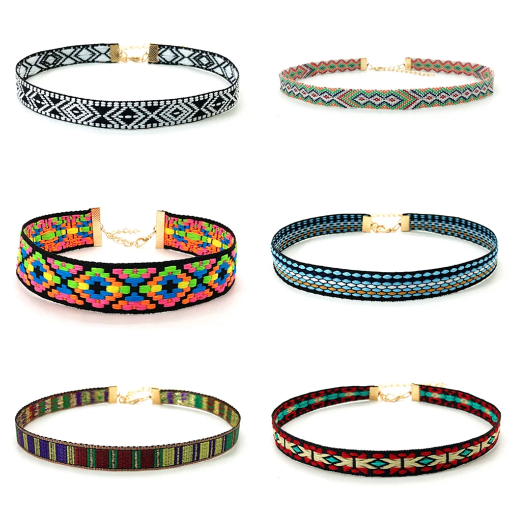 6pcs/Set Fashion Trendy Bohemia Goth Boho Collar Ethnic Chokers Necklaces for Women Girls Colorful Jewelry Accessories Wholesale