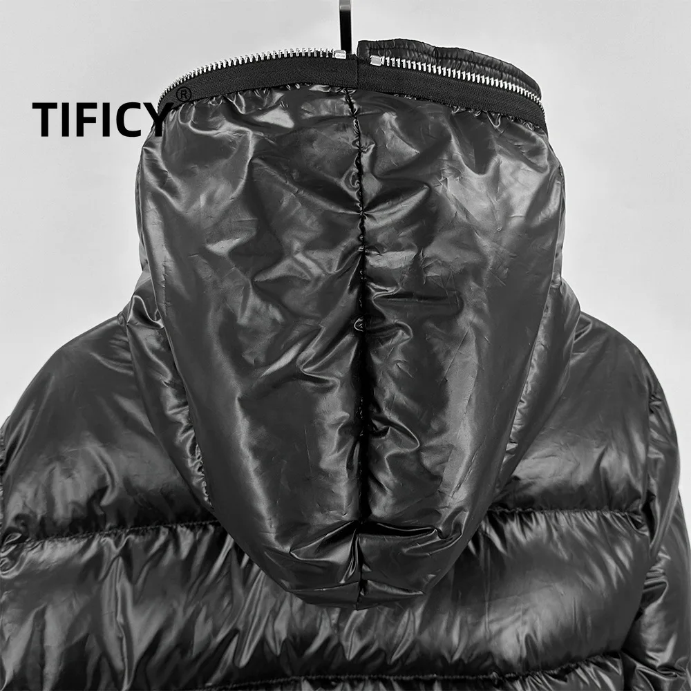 RO DARK Down Jacket High Street Men's Style Autumn and Winter Dark Design Glossy Hooded Thick Warm Zipper Hooded Jacket