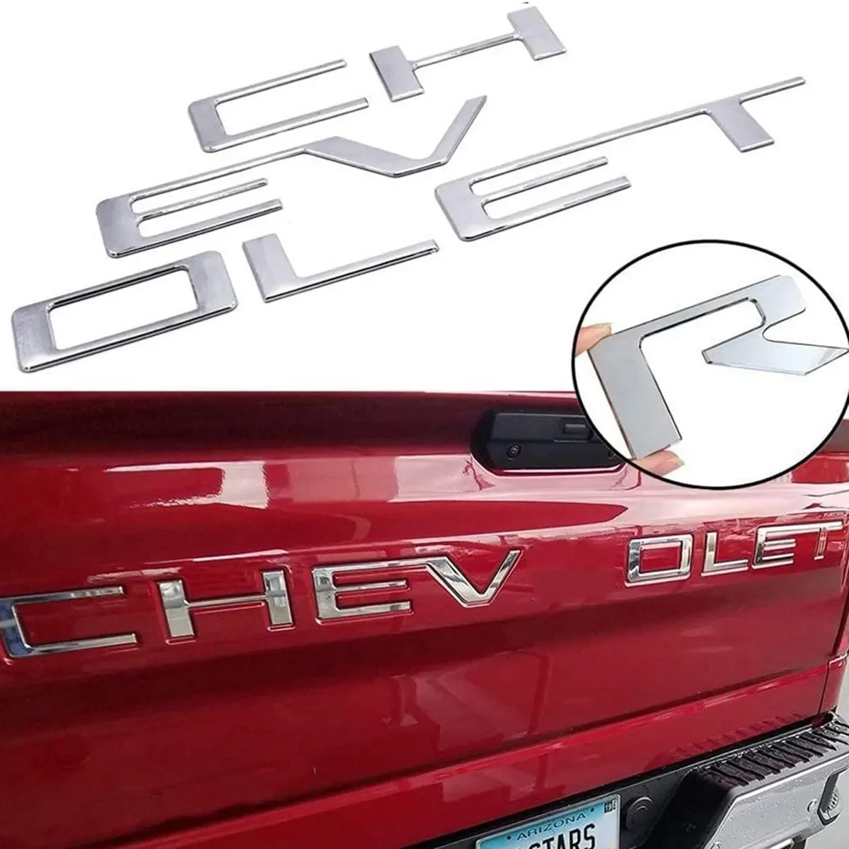 Tailgate ABS Inserts Letters Fit Suitable for Chevrolet Silverado 3D Raised Strong Adhesive Decals Letters Tailgate Emblems