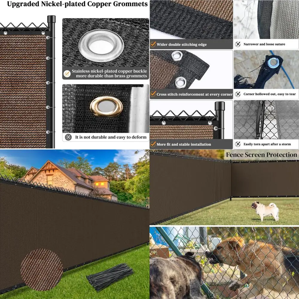 Сверхмощная сетка для ограждения для конфиденциальности 170 GSM с никелированными медными втулками, 95% засорения штор для наружного использования, сада, двора и бассейна