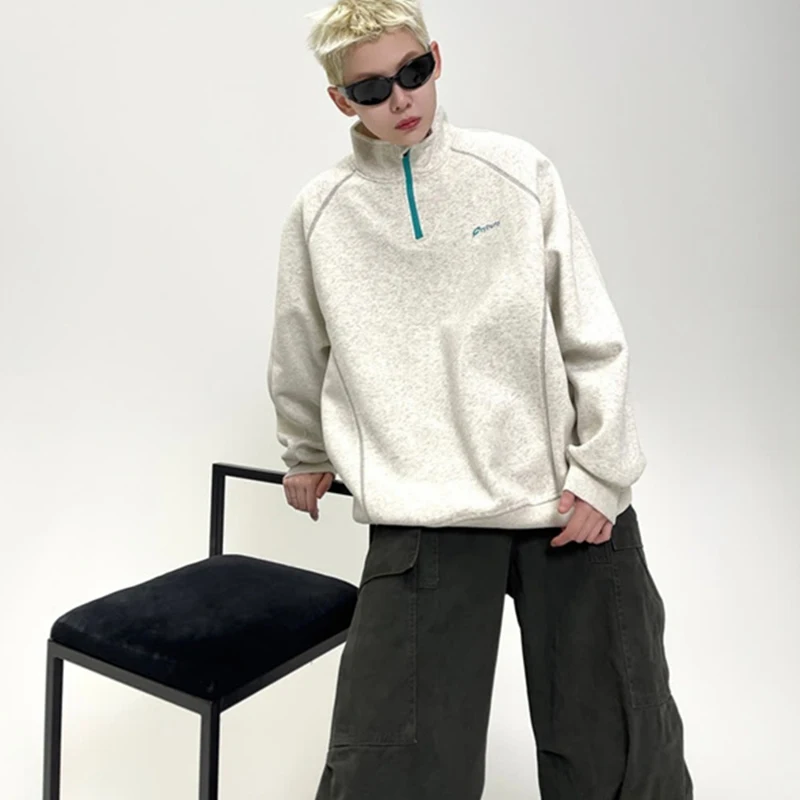 الخريف رسالة ملابس منقوشة بكم طويل نصف البريدي بلوزات رجل الهيب هوب موضة المرقعة سوداديرا Y2K الشارع الشهير البلوز هوديس #3