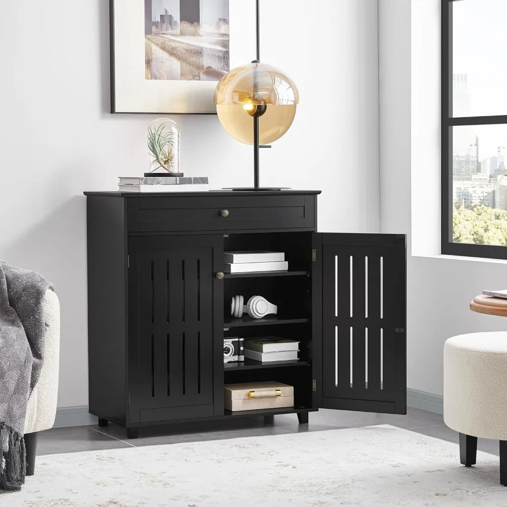 Kaffee-Barschrank, Badezimmerschrank mit 1 Schublade und verstellbarem Regal, Küchenbuffet-Aufbewahrungsschrank für das Heimbüro, Schwarz