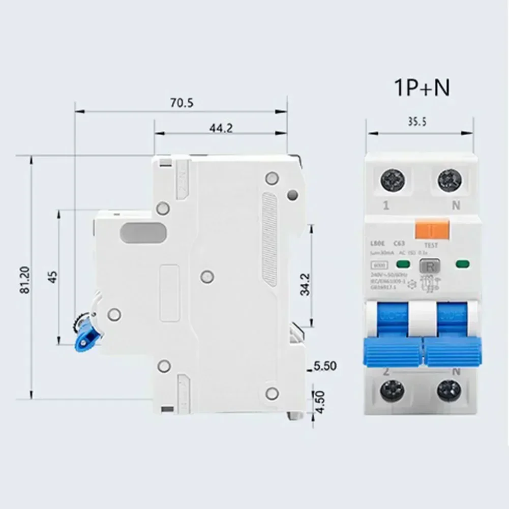 20A Circuit Breaker FI Circuit Breaker 6kA Breaking Capacity Circuit Breaker 81.2*70.5*35.5mm For Commercial Use