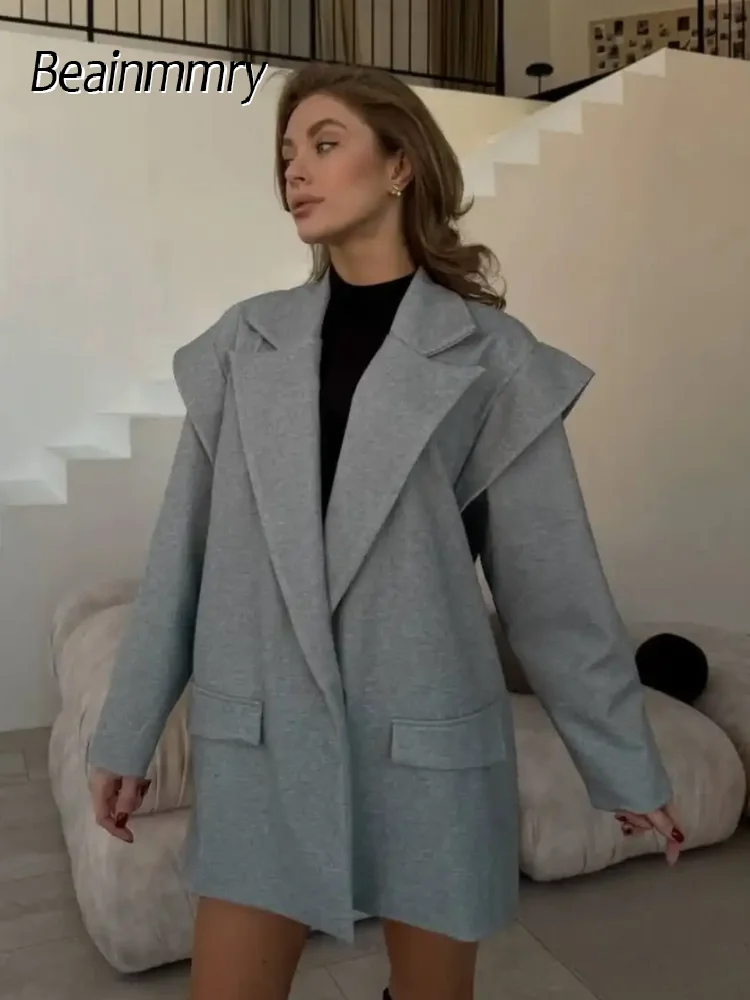 

Casual Women Woolen Suit Jackets Long Sleeve Lapel Neck Shoulder Padded Belt Short Coats 2025 Autumn New Lady Commute Outerwears