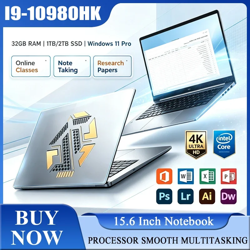 15.6 Inch Full HD IPS Laptop 120Hz Screen Intel Core I9-10980HK 32GB RAM 2TB SSD Backlit Keyboard Long Battery Life Windows 11