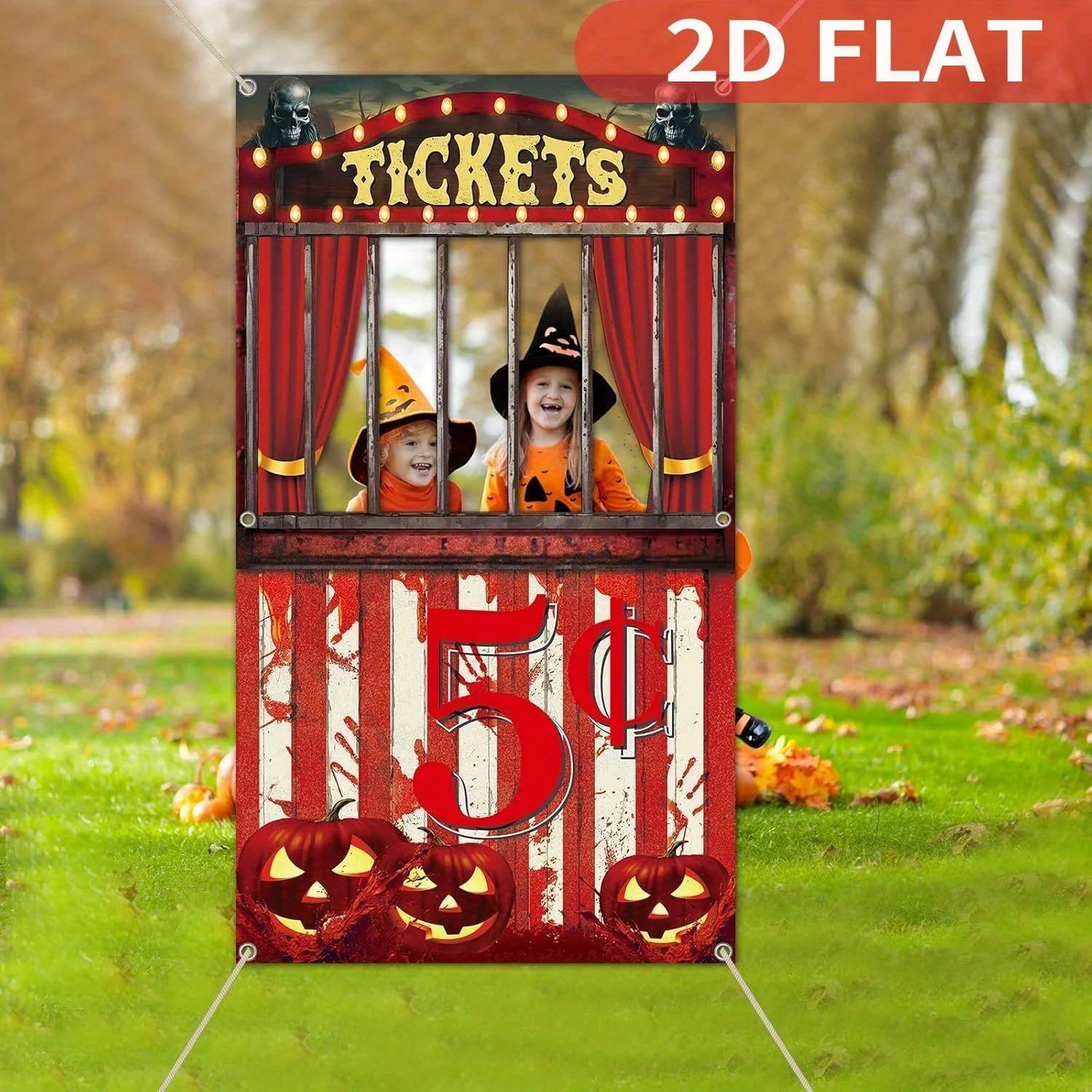 1pc 2D FLAT Halloween Creepy Carnival Banner, Photo Props Selfie Frame Party Decorations, Bloody Circus Backdrop Banner