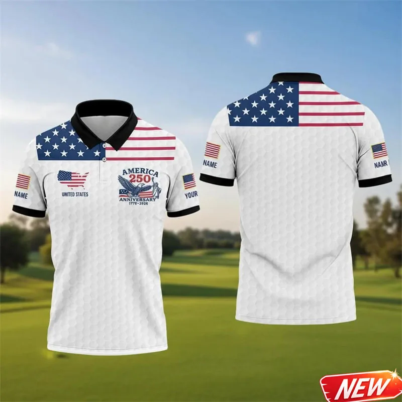 New Design 250 Years Of America Polo Shirt For Men Summer Sports Short Sleeve Top Shirts 3d Printed USA Graphic Button Tee