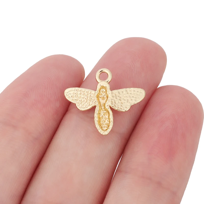 10 x Gold Color Bee Bumble Honeybee Charms Pendants Beads for DIY Earrings Bracelet Jewelry Making Findings Accessories 16x20mm