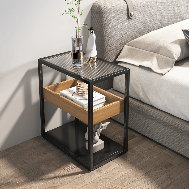 Bedside table ins wind small Changhong glass crevice shelf simple bedside cabinet solid wood extremely narrow cabinet