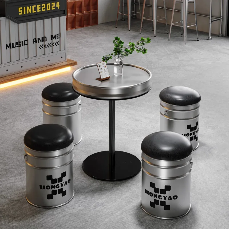 

Stylish Round Stool & Outdoor Dining Table Trendy Cafe Restaurant Furniture for Milk Tea Shop Stool BBQ Patio Seating Area